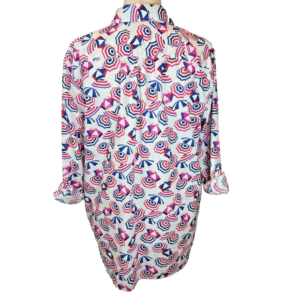 Lands End Womens XL Beach Umbrella Novelty Print Button Up Shirt Roll Tab Sleeve - Picture 6 of 8